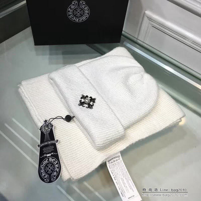 克羅心Chrome Hearts 2018早秋 情侶款加厚羊毛圍巾帽子套裝 男女同款 LLWJ8604